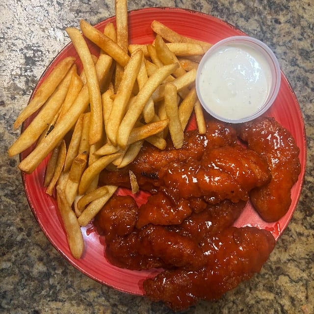 Buffalo Chicken Tenders with Fries.